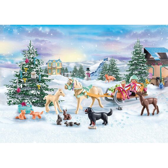PLAYMOBIL | Nachhaltiger Pferde Adventskalender für Kinder | Weihnachtliche Schlittenfahrt | Horses of Waterfall Adventskalender | Adventszeit voller Überraschungen | Ab 4 Jahren | 71345