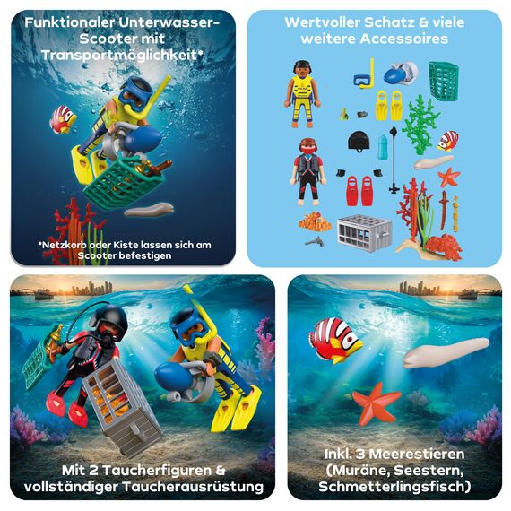 PLAYMOBIL City Action Polizeitaucher mit Schatz | 2 Figuren + Unterwasser-Scooter & Meerestiere | Fördert Kreativität | Kinder Spielzeug ab 4 Jahren | 72078