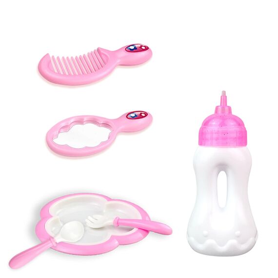 BNUZEIYI Baby Puppe Zubehör -BabyPuppe Fütterung und Pflege Set mit Flasche Hut Socken für Mädchen Spielzeug Geschenk, Puppenzubehör Puppenkleidung passen 14-16 Zoll 18 Zoll und 43 cm Puppe