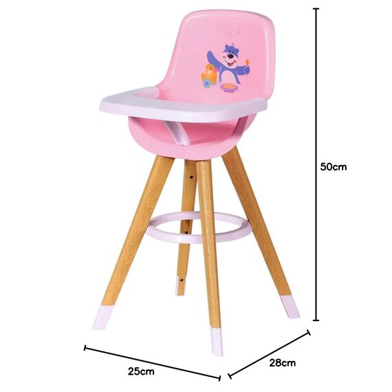 BABY born Hochstuhl - Puppenstuhl in moderner Holzoptik - Hochwertiges Puppen Zubehör - Geeignet für Kinder ab 3 Jahren