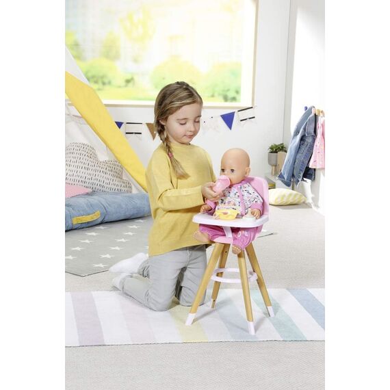 BABY born Hochstuhl - Puppenstuhl in moderner Holzoptik - Hochwertiges Puppen Zubehör - Geeignet für Kinder ab 3 Jahren