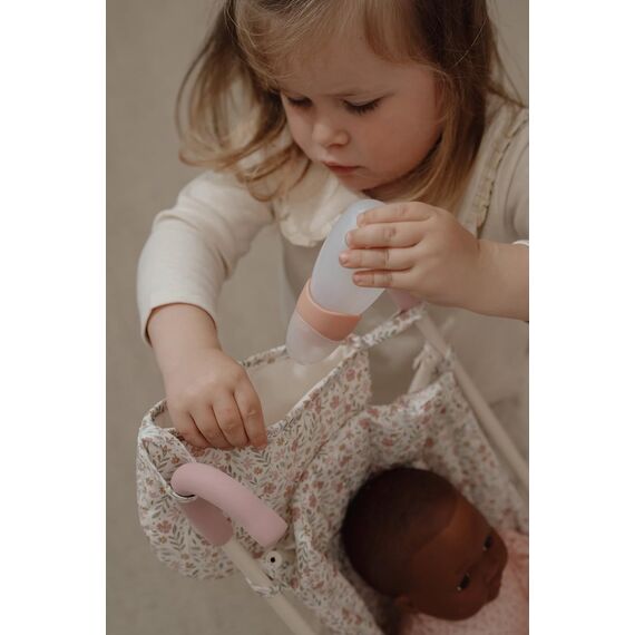 Little Dutch Puppenbuggy Puppenwagen klappbar aus Metall mit Soft-Griffen und Tasche - für Puppen von 33-46 cm, Soft Flowers rosa/weiß