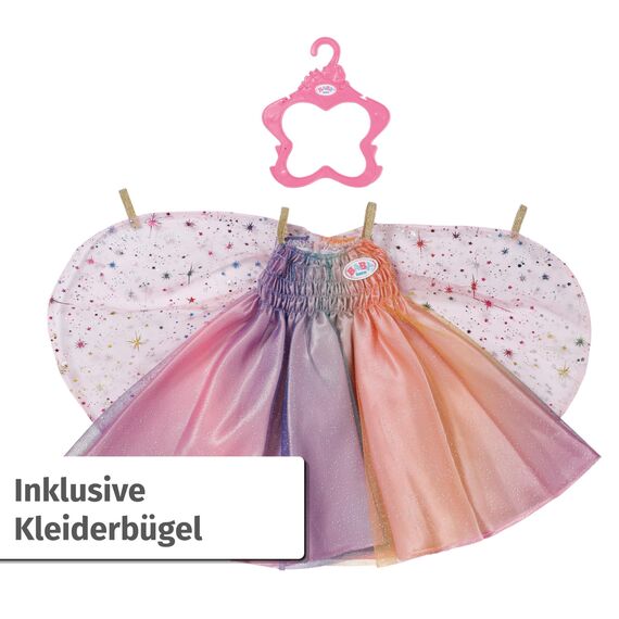 BABY born Regenbogen Kleid 43cm, Puppenkleid mit Flügeln und Glitzer für 43cm Puppen, 836132 Zapf Creation