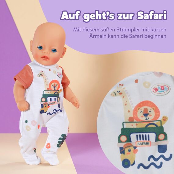 BABY born Strampler mit Dschungelmotiv & kurzen Ärmeln - Hochwertiges Puppenzubehör - Kleidung geeignet für alle Puppen der Größe 36 cm