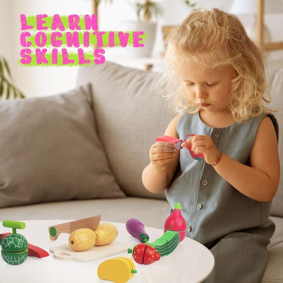 Spielküche Zubehör Holz, Holz Obst und Gemüse zum Schneiden, Kinderküche Zubehör, Spielobst zum Schneiden, Kinder Simulation Lernspielzeug Rollenspiele Geschenk