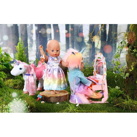 BABY born Einhorn Feen Outfit, buntes Puppenkostüm mit Flügeln und Einhorn-Motiv für 43 cm Puppen, 829301 Zapf Creation