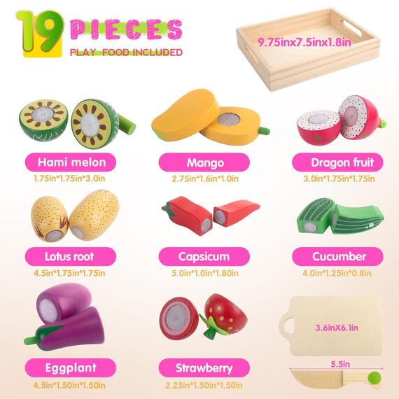Spielküche Zubehör Holz, Holz Obst und Gemüse zum Schneiden, Kinderküche Zubehör, Spielobst zum Schneiden, Kinder Simulation Lernspielzeug Rollenspiele Geschenk