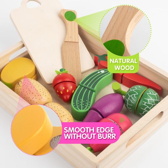 Spielküche Zubehör Holz, Holz Obst und Gemüse zum Schneiden, Kinderküche Zubehör, Spielobst zum Schneiden, Kinder Simulation Lernspielzeug Rollenspiele Geschenk