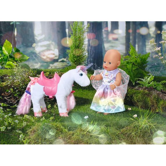 BABY born Einhorn Feen Outfit, buntes Puppenkostüm mit Flügeln und Einhorn-Motiv für 43 cm Puppen, 829301 Zapf Creation