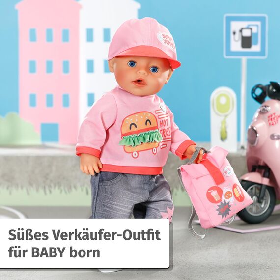 Baby Born Snack Shop Outfit, Outfit mit Cap, Schuhen und Rucksack für 43cm Puppen, 835944 Zapf Creation