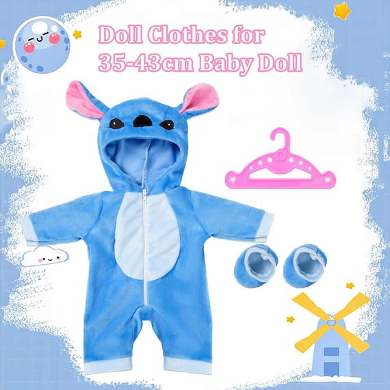 Baby Kleidung für 14-17 Zoll Baby Puppen, Puppenkleidung mit Aufhänger Socken, Blaue Puppenkleidung für 35-43 cm Neugeborene Baby Puppen Mädchen Ostern Geburtstag