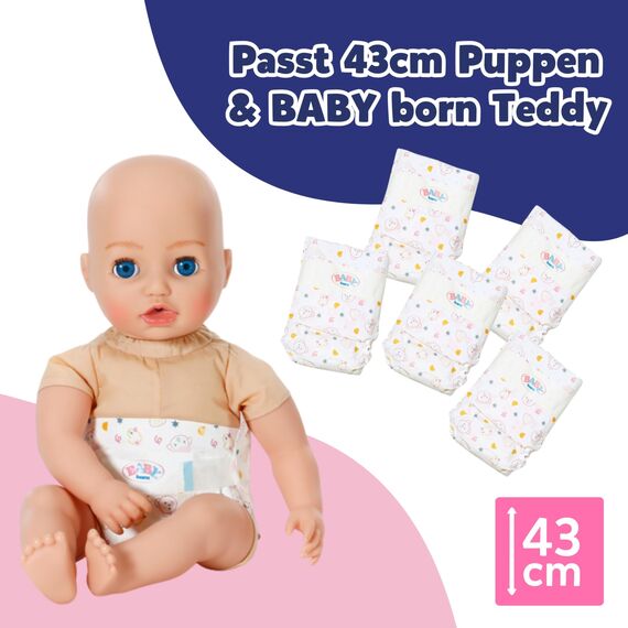 BABY born 5 Puppenwindeln - Mit süßem Print & Klebestreifen - Hochwertiges Puppenzubehör - Zubehör geeignet für Puppen der Größe 43 cm