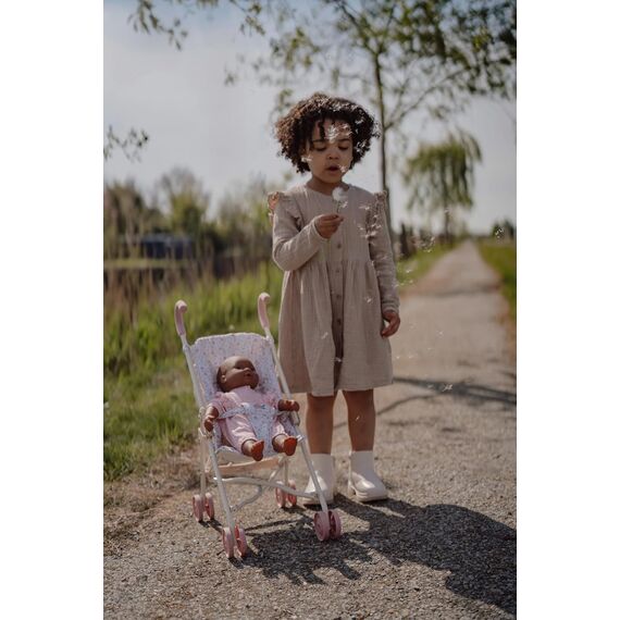 Little Dutch Puppenbuggy Puppenwagen klappbar aus Metall mit Soft-Griffen und Tasche - für Puppen von 33-46 cm, Soft Flowers rosa/weiß