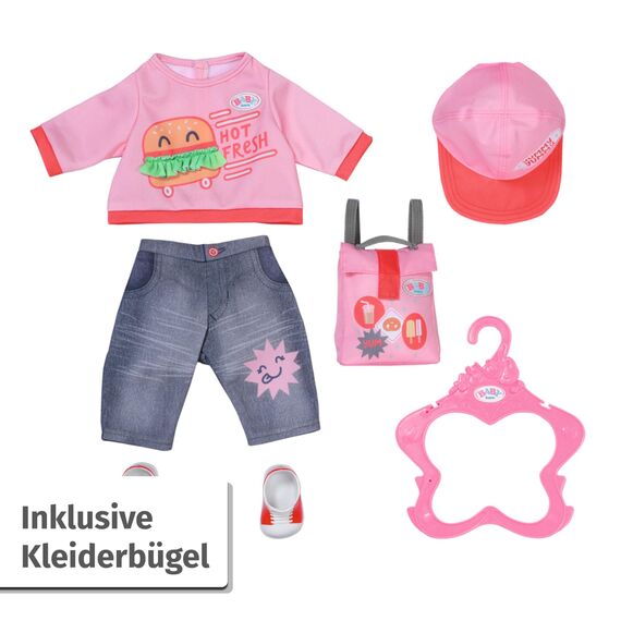 Baby Born Snack Shop Outfit, Outfit mit Cap, Schuhen und Rucksack für 43cm Puppen, 835944 Zapf Creation