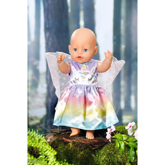 BABY born Einhorn Feen Outfit, buntes Puppenkostüm mit Flügeln und Einhorn-Motiv für 43 cm Puppen, 829301 Zapf Creation