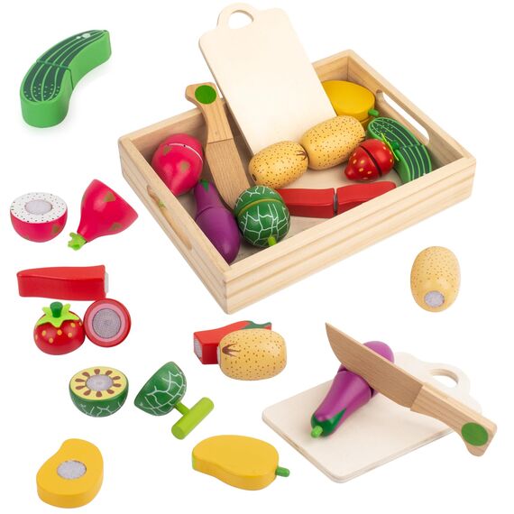 Spielküche Zubehör Holz, Holz Obst und Gemüse zum Schneiden, Kinderküche Zubehör, Spielobst zum Schneiden, Kinder Simulation Lernspielzeug Rollenspiele Geschenk