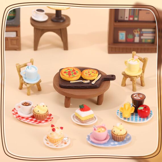 Kaisibum 50 Stücke Miniatur Essen und Trinken, Miniatur Deko Harz Puppenhaus Zubehör Miniatur Lebensmittel Set, Mini Küche Kleine Puppenzubehör Spielgeschirr