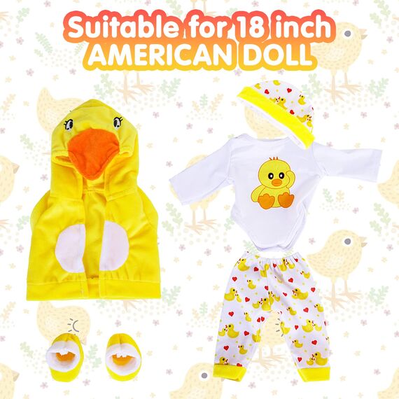 Puppenkleidung für Baby Puppen, Kleidung kompatibel mit 35-43 cm New Born Baby Puppen, Enthält Hut, Socken, lange Ärmel, Hose und Weste, niedliche gelbe Enten aus Baumwolle für Jungen und Mädchen