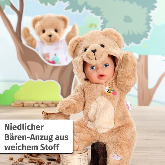 BABY born Bär Kuschelanzug 43cm, Strampelanzug mit Kapuze und Ohren in Teddy-Optik für 43 cm Puppen, 836088 Zapf Creation