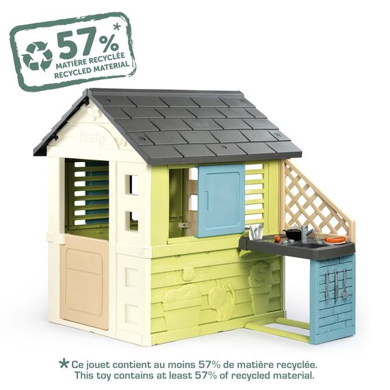 Smoby Life - Pretty Spielhaus mit Küche (110x127x145 cm) mit Mind. 50 Recycling-Anteil - wetterfestes Gartenhaus für Kinder mit Sommerküche - Outdoor-Kinderhaus für Garten oder Terrasse - ab 2 Jahre