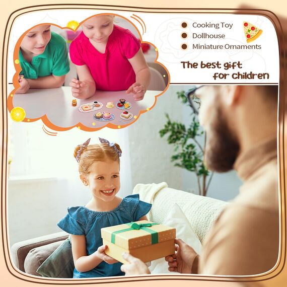 Kaisibum 50 Stücke Miniatur Essen und Trinken, Miniatur Deko Harz Puppenhaus Zubehör Miniatur Lebensmittel Set, Mini Küche Kleine Puppenzubehör Spielgeschirr