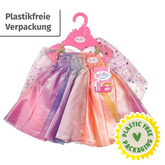 BABY born Regenbogen Kleid 43cm, Puppenkleid mit Flügeln und Glitzer für 43cm Puppen, 836132 Zapf Creation