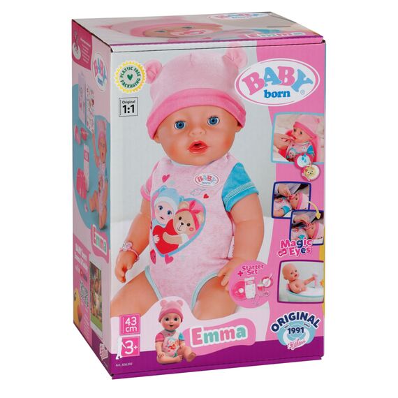 BABY Born Emma - 43 cm große Babypuppe - 10 Funktionen inkl. Accessoires & Strampler - Funktioniert komplett ohne Batterien - Geeignet für Kinder ab 3 Jahren