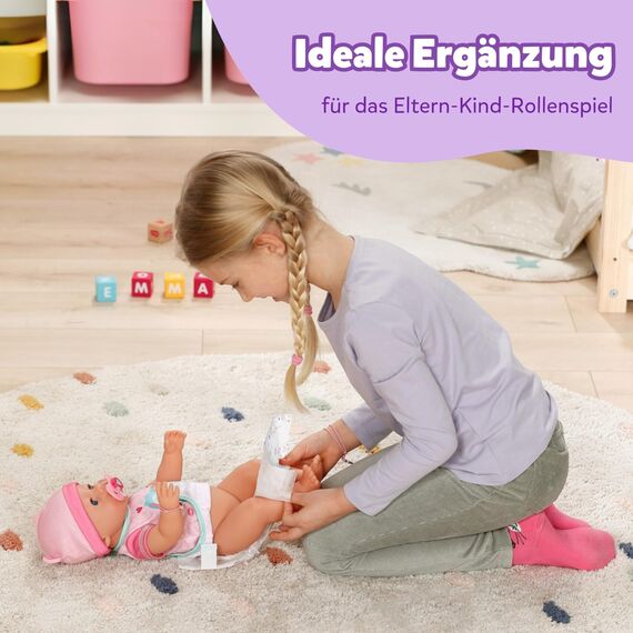 BABY born 5 Puppenwindeln - Mit süßem Print & Klebestreifen - Hochwertiges Puppenzubehör - Zubehör geeignet für Puppen der Größe 43 cm