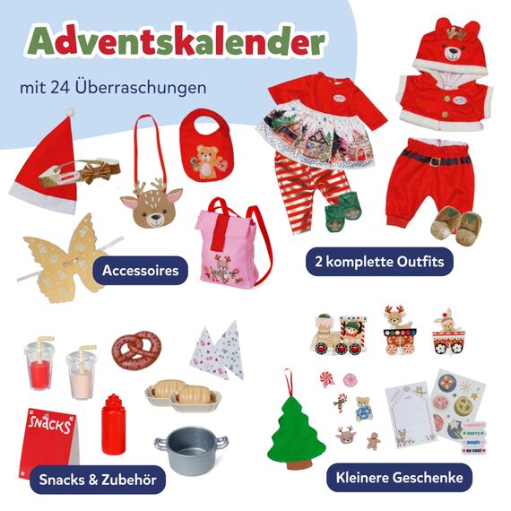 BABY born Adventskalender mit 24 Überraschungen, Puppenkleidung und Accessoires für 43 cm Puppen, 837474 Zapf Creation