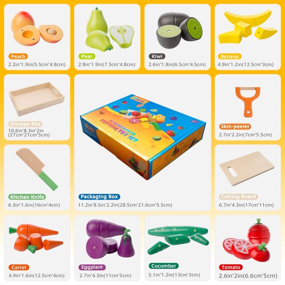 Dilpeak Hölzernes Küche Kinder Spielzeug, Schneiden Sie Obst und Gemüse Magnetspielzeug, Kochen Lebensmittel Simulation Bildungs und Farbe Wahrnehmung für Vorschulalter Kleinkinder Jungen Mädchen