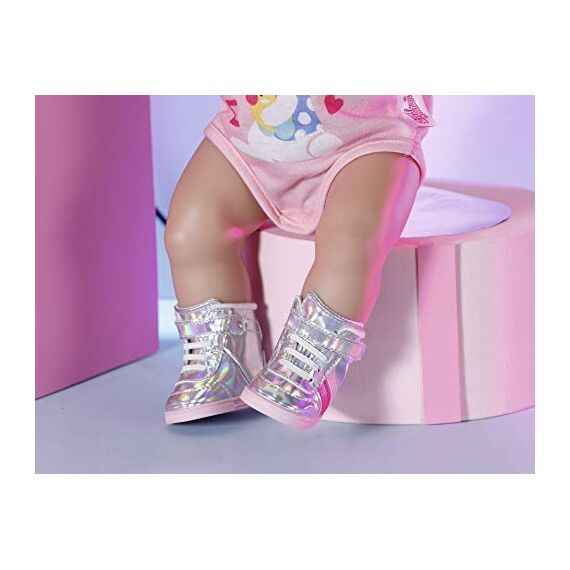 BABY born Sneakers silber, Puppenschuhe in Silber-Metallic mit pinken Streifen für 43 cm Puppen, 831762 Zapf Creation