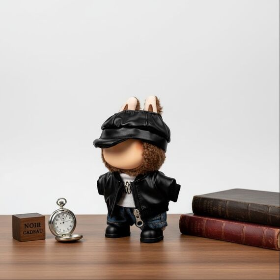 Verdelume 17 cm/6,69 Zoll Puppenkleidung für Labubu, Schwarze Bomberjacke-Outfit, Puppenzubehör, für Jungen & Mädchen, 5-teilig (Ohne Labubu-Puppe)