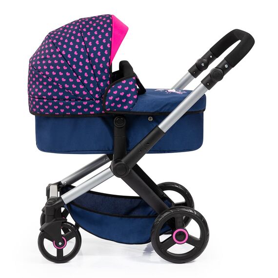 Bayer Design 17054AA Puppenwagen Xeo mit Tasche, höhenverstellbarer Griff, Schwenkschieber, wandelbar als Puppenjogger, bewegliche Vorderräder, integrierter Korb