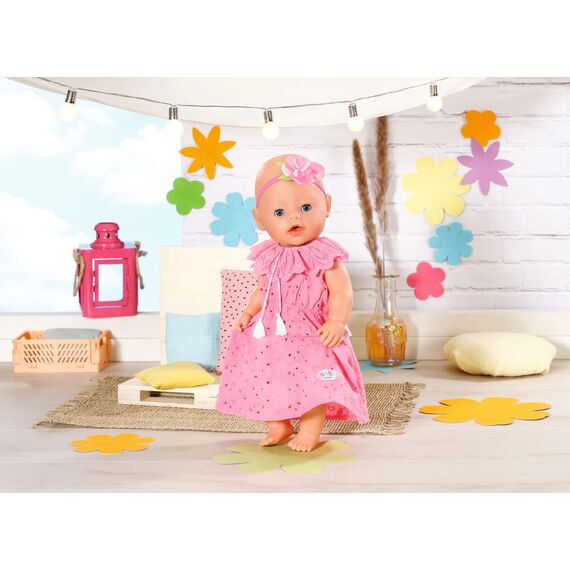 BABY Born Trendy Blumenkleid, Puppenkleid aus rosa Spitzenstoff mit Haarband für 43 cm Puppen, 832684 Zapf Creation