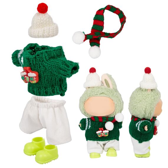 Verdelume Weihnachtsgrün 5-TLG. Puppenset für 17cm Labubu, mit Kapuze, Schal, Pullover, Hose, Schuhen Jungen & Mädchen, (Labubu-Puppe)