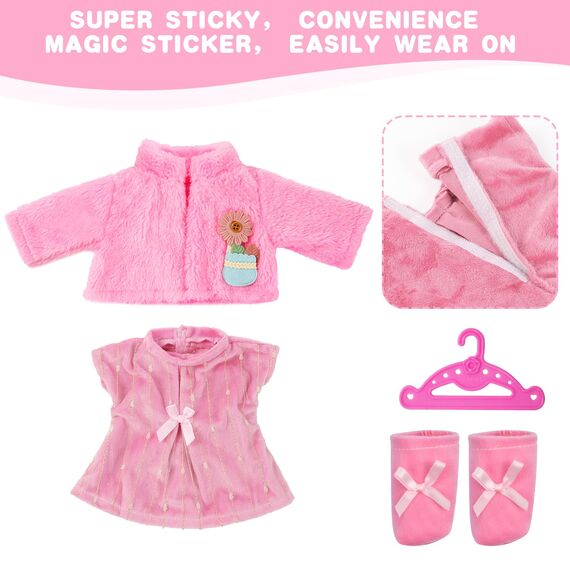 Aolso Puppenkleidungsset, 14–18 Zoll Puppenkleidung, Puppenzubehör passend für 35–45 cm, Babypuppenkleidung mit 1 Kleiderbügel, Geburtstagsgeschenk für Mädchen (Rosa-Lamm)