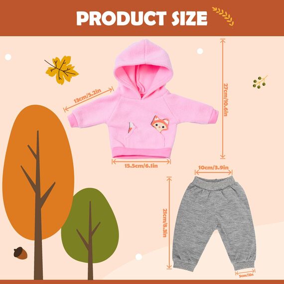 Kleidung Outfits für Baby Puppen, Herbst Puppenkleidung 36-45cm, Puppen Kleidung, Puppenkleidung mit Kapuzensweatshirt und Hose, Animal Element Puppenkleidungsset Geschenk für Kinder, Mädchen Jungen
