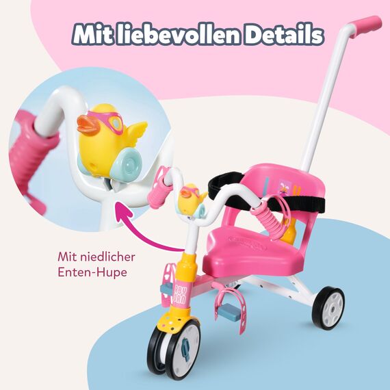 BABY born Dreirad mit Lenkstange, Trike mit funktionsfähigen Rädern, für 36 cm und 43 cm Puppen, 835456 Zapf Creation