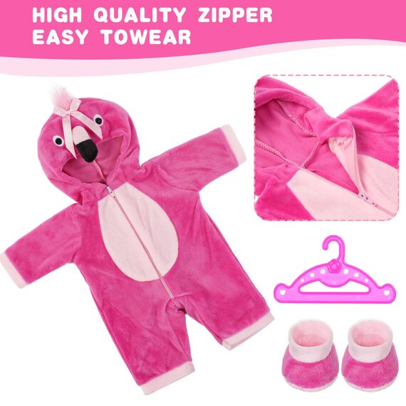 Aolso Kleidung Outfits für Baby Puppen, Babypuppenkleidung für 14–18 Zoll große Puppen, 35–45 cm große Babypuppen, Puppe Zubehör, Neue Puppenkleidungs-Outfits, Geschenke für Mädchen (Flamingo)
