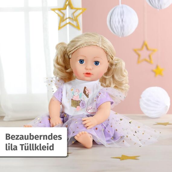 Baby Annabell Kleid Tutu lila 43cm, Puppenkleid mit Tüll und Sternen für 43 cm Puppen, 710296 Zapf Creation