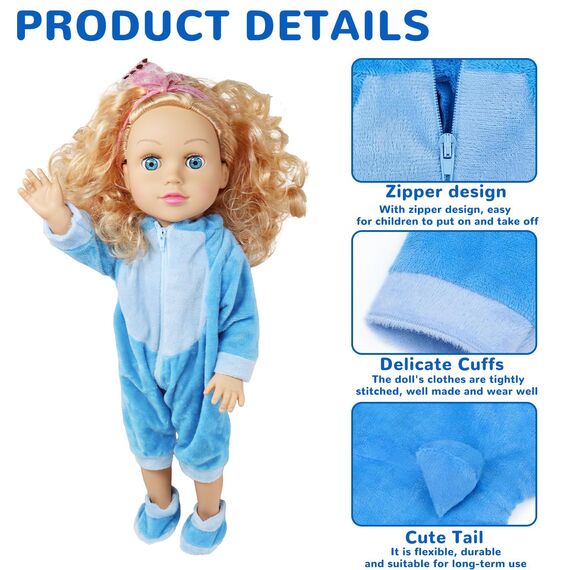 Puppenkleidung für Baby Puppen Blau, Baby Kleidung Outfits Puppe Zubehör für 35-43cm Puppe, Enthält Overall, Socken und Kleiderbügel, Geschenke für Mädchen Jungen