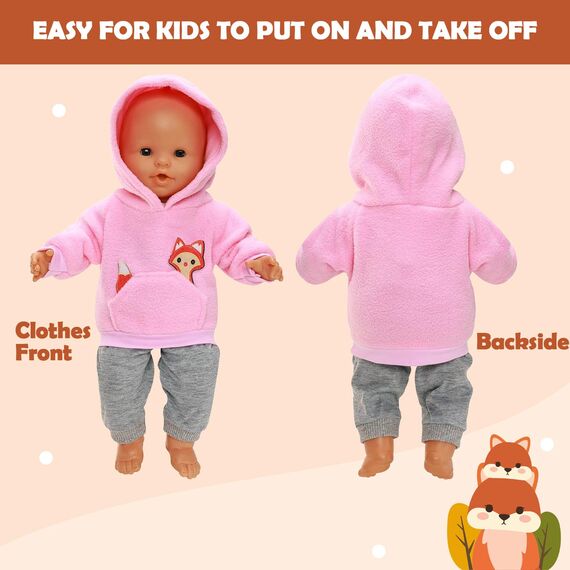 Kleidung Outfits für Baby Puppen, Herbst Puppenkleidung 36-45cm, Puppen Kleidung, Puppenkleidung mit Kapuzensweatshirt und Hose, Animal Element Puppenkleidungsset Geschenk für Kinder, Mädchen Jungen