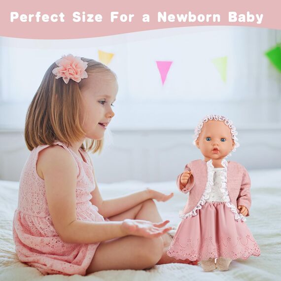 Aolso Puppenkleidungsset, 14–18 Zoll Puppenkleidung, Puppenzubehör passend für 35–45 cm, Babypuppenkleidung mit 1 Kleiderbügel, Geburtstagsgeschenk für Mädchen (Kleid)