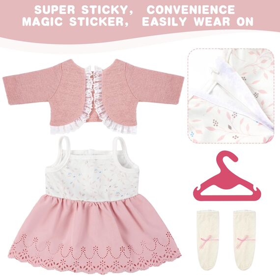 Aolso Puppenkleidungsset, 14–18 Zoll Puppenkleidung, Puppenzubehör passend für 35–45 cm, Babypuppenkleidung mit 1 Kleiderbügel, Geburtstagsgeschenk für Mädchen (Kleid)