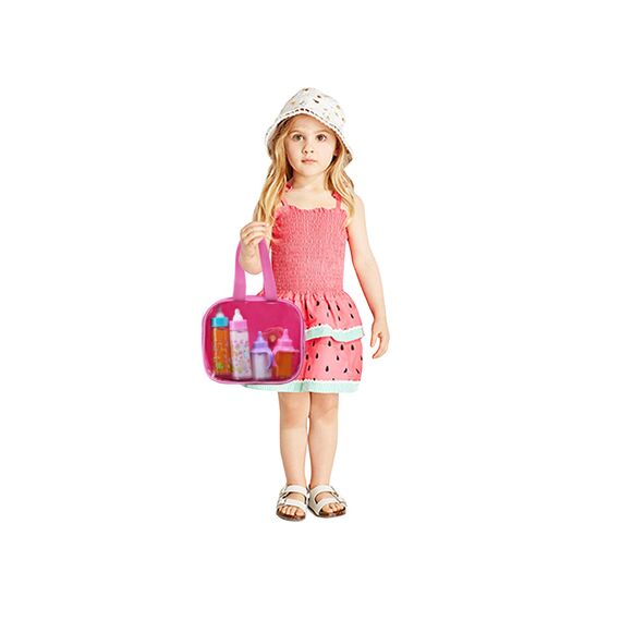 fash n kolor®️ Puppenzubehör Baby Puppen Zubehör für puppenwagen, 6 Set in Wickeltasche, Magische Flasche Puppenzubehör Furniture, Babypuppen, Spielzeug, Puppenpflegeset mit 2 Flaschen und 2 Pacifier