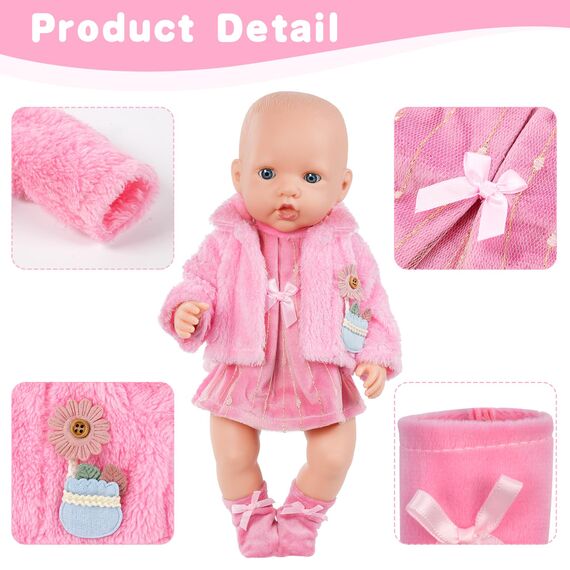 Aolso Puppenkleidungsset, 14–18 Zoll Puppenkleidung, Puppenzubehör passend für 35–45 cm, Babypuppenkleidung mit 1 Kleiderbügel, Geburtstagsgeschenk für Mädchen (Rosa-Lamm)