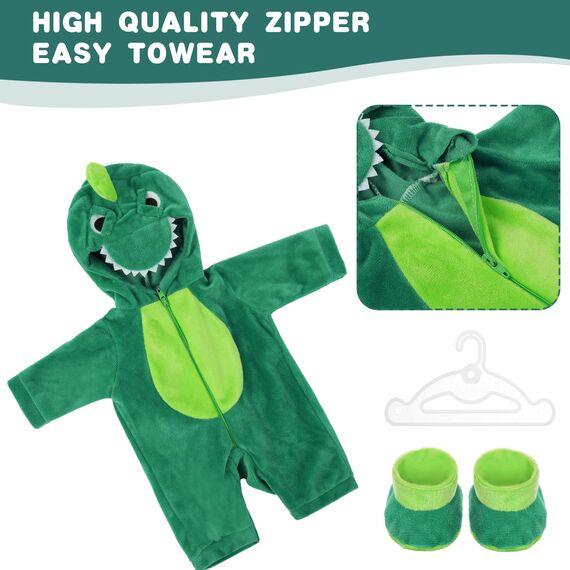 Aolso Kleidung Outfits für Baby Puppen, Babypuppenkleidung für 14–18 Zoll große Puppen, 35–45 cm große Babypuppen, Puppe Zubehör, Neue Puppenkleidungs-Outfits, Geschenke für Mädchen (Dinosaurier)