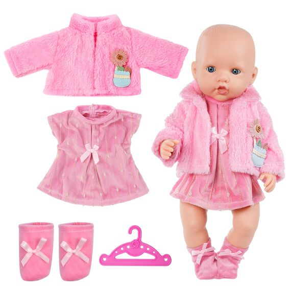 Aolso Puppenkleidungsset, 14–18 Zoll Puppenkleidung, Puppenzubehör passend für 35–45 cm, Babypuppenkleidung mit 1 Kleiderbügel, Geburtstagsgeschenk für Mädchen (Rosa-Lamm)