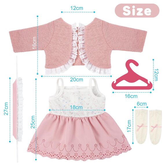 Aolso Puppenkleidungsset, 14–18 Zoll Puppenkleidung, Puppenzubehör passend für 35–45 cm, Babypuppenkleidung mit 1 Kleiderbügel, Geburtstagsgeschenk für Mädchen (Kleid)