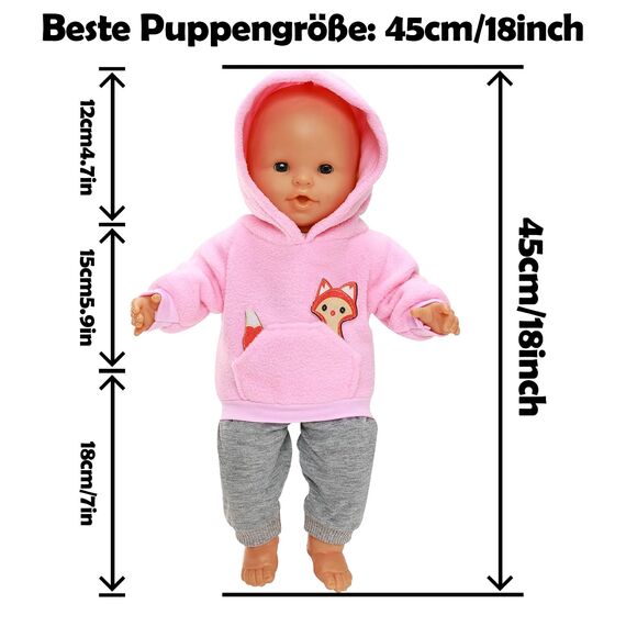 Kleidung Outfits für Baby Puppen, Herbst Puppenkleidung 36-45cm, Puppen Kleidung, Puppenkleidung mit Kapuzensweatshirt und Hose, Animal Element Puppenkleidungsset Geschenk für Kinder, Mädchen Jungen